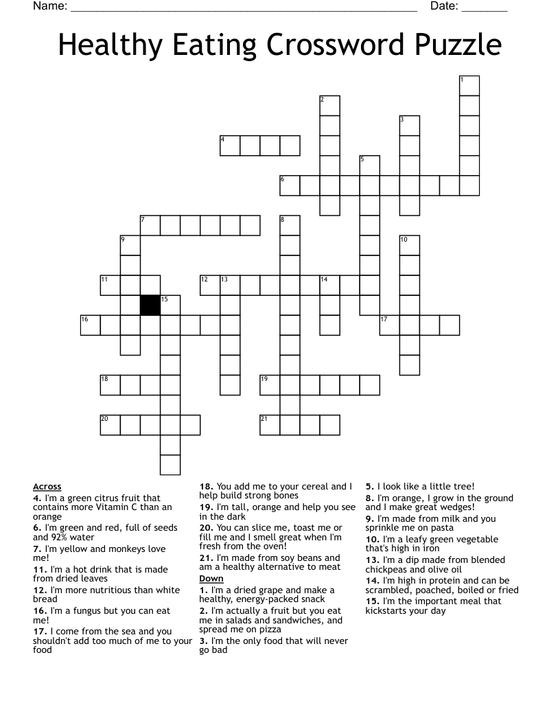 Healthy Eating Crossword Puzzle WordMint