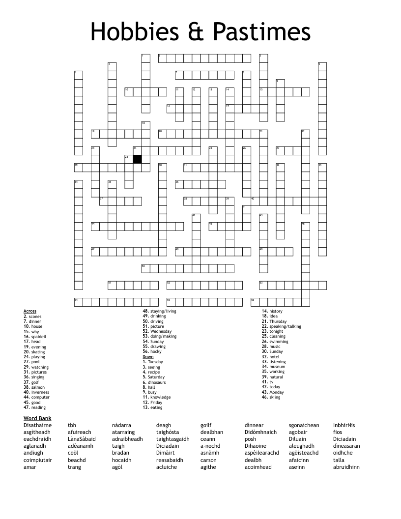 Hobbies U0026 Pastimes Crossword WordMint