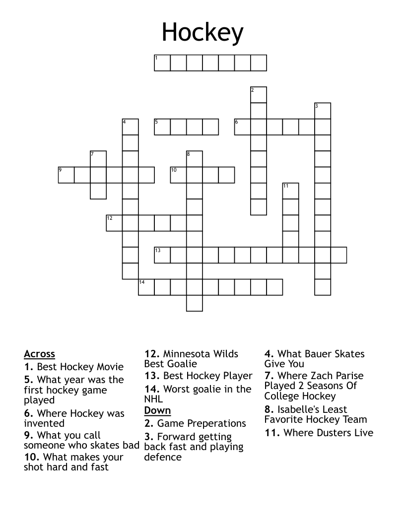 Hockey Crossword WordMint