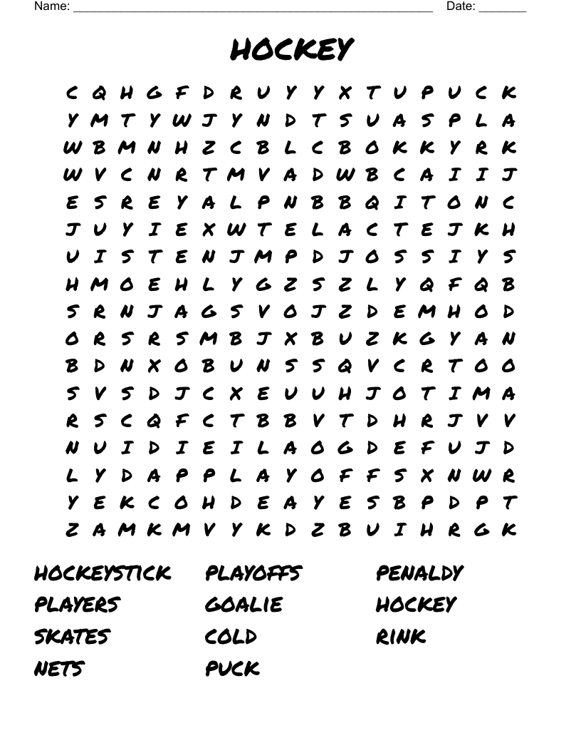 Hockey Word Search WordMint