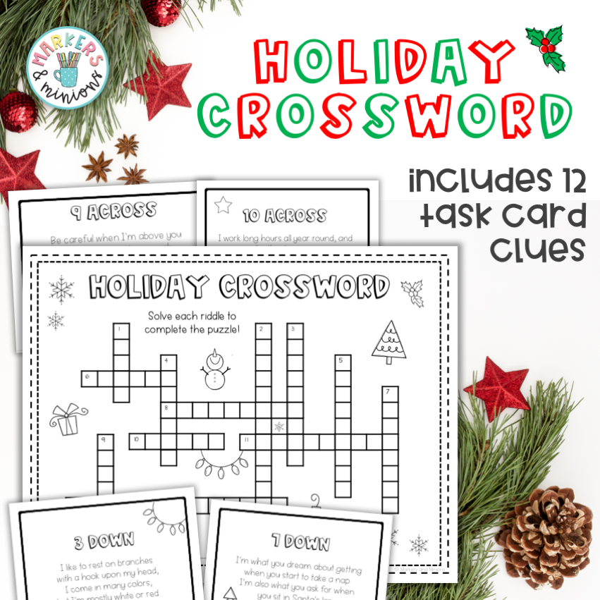 Holiday Crossword Puzzle And Task Cards Markers U0026 Minions