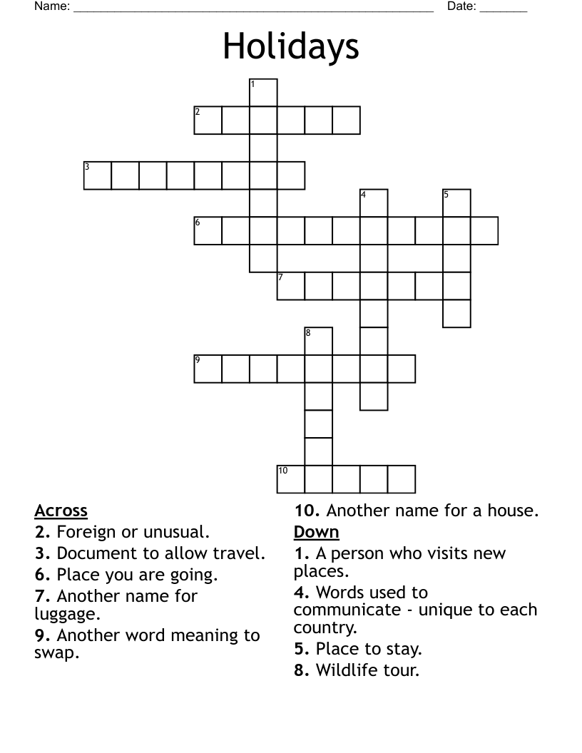 Holidays Crossword WordMint