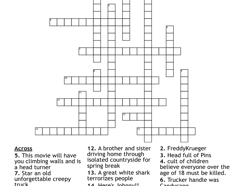Horror Movies Crossword WordMint