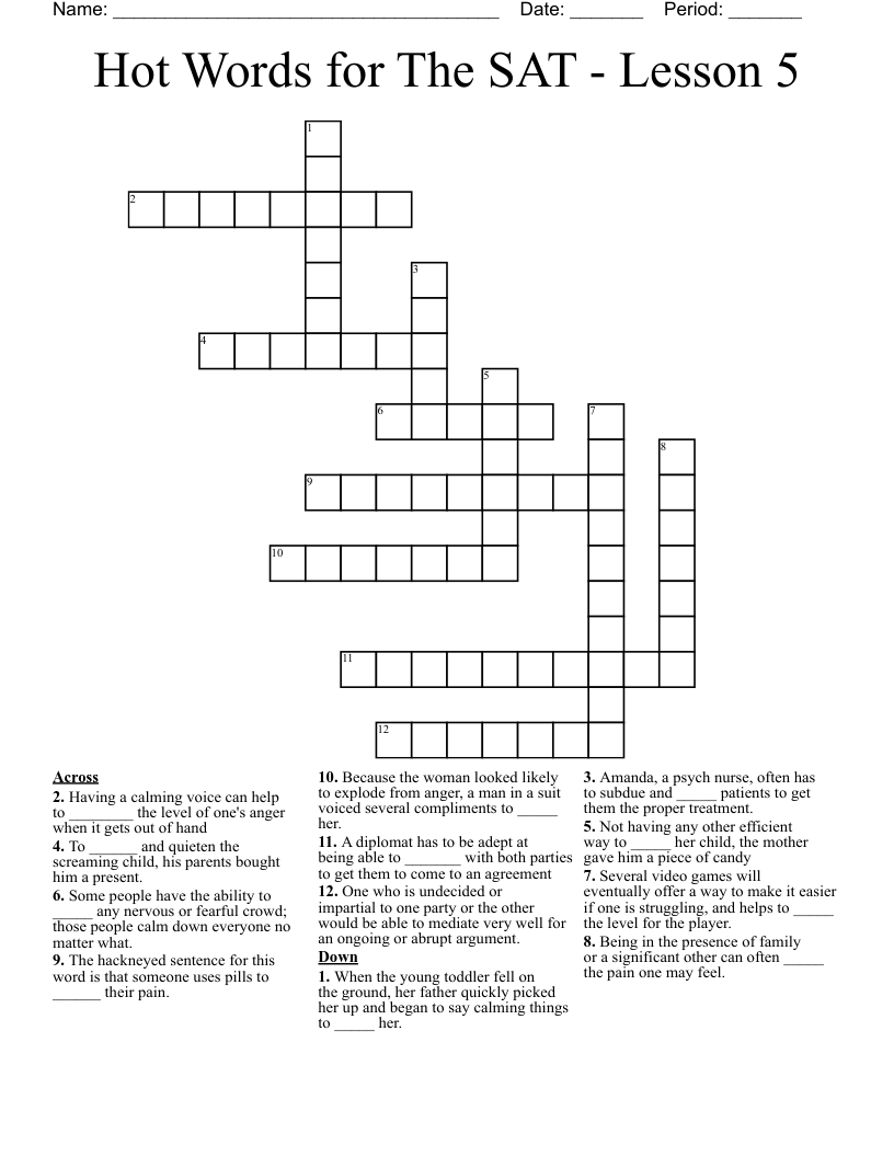 Hot Words For The SAT Lesson 5 Crossword WordMint