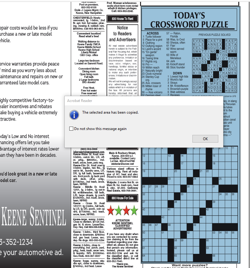 How To Print The Crosswords or Any Article From The E edition Help Keenesentinel