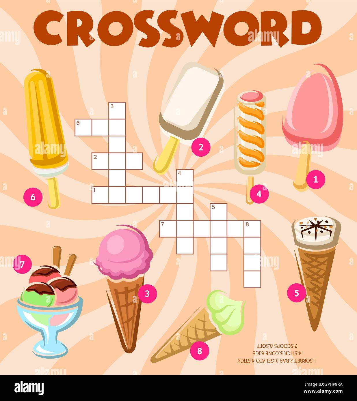 Ice Cream Desserts Crossword Puzzle Worksheet Vector Word Quiz Crossword Grid To Guess Words Of Ice Cream Sweet Food Sorbet And Gelato On Stick S Stock Vector Image U0026 Art Alamy