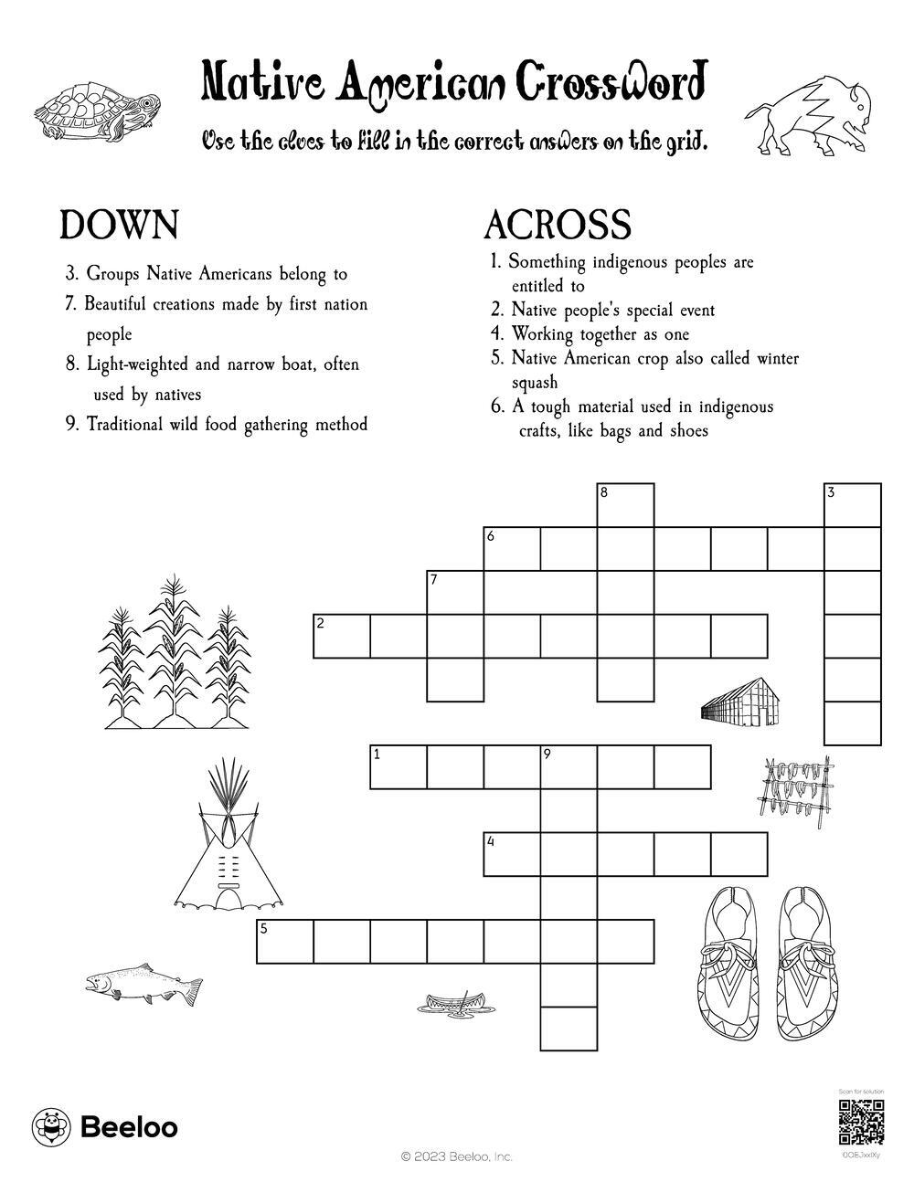 Indigenous People s Day themed Crossword Puzzles Beeloo 