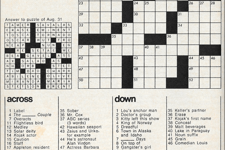 It s About TV Help Fill Out The TV Guide Crossword Puzzle