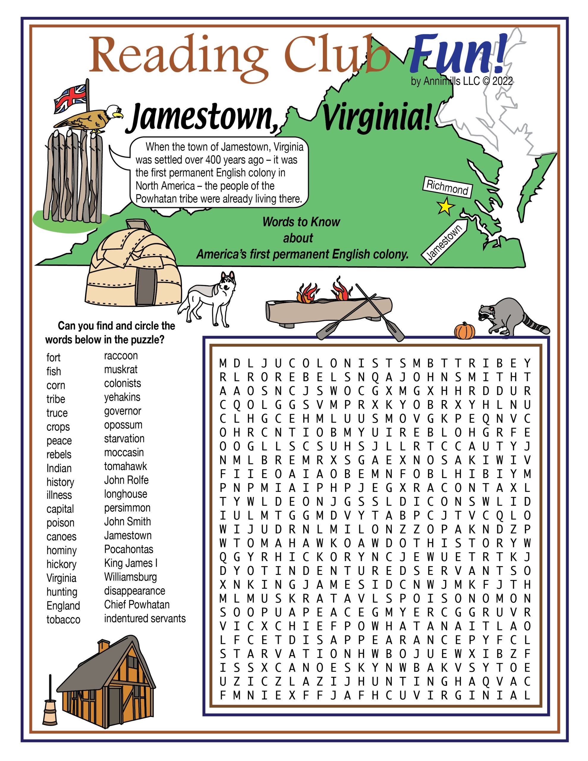 Jamestown Powhatan First People Native Americans Printable Puzzles Made By Teachers