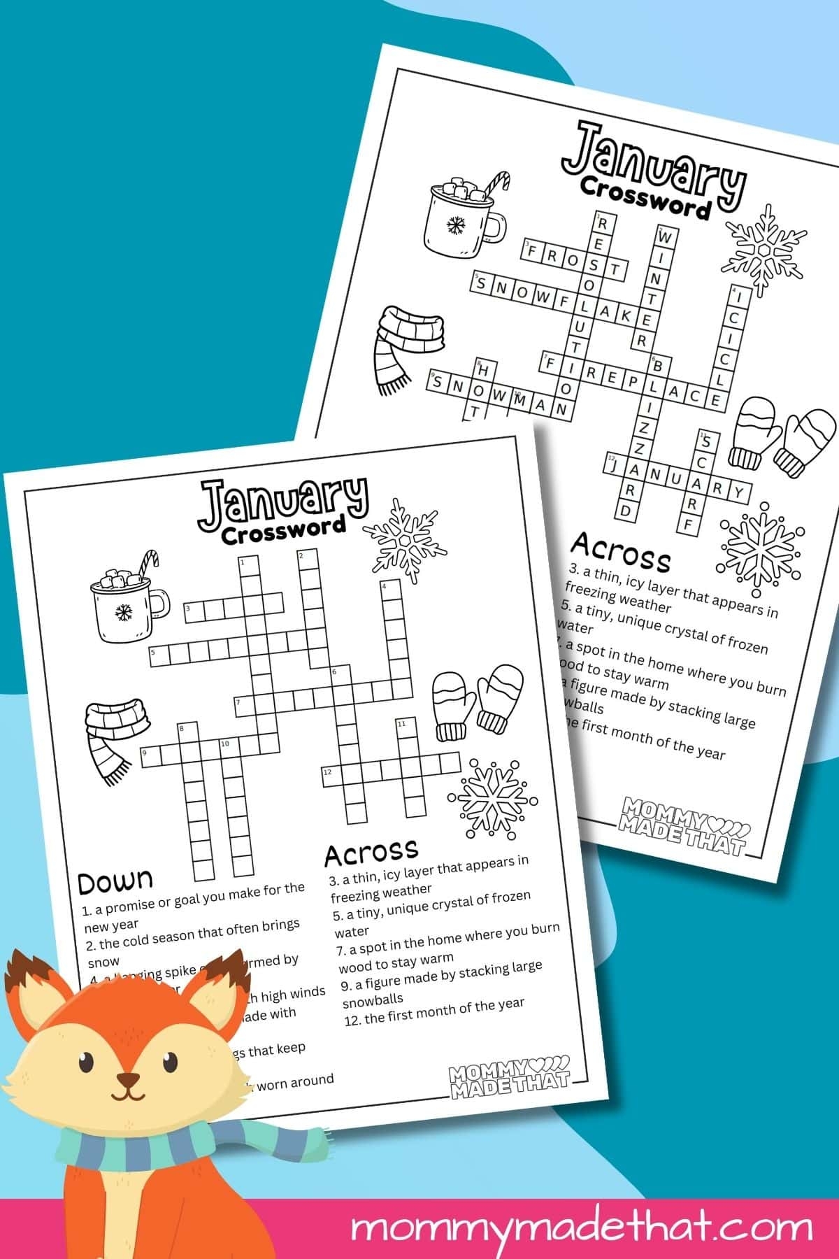 January Crossword Puzzle Free Printable For Kids 