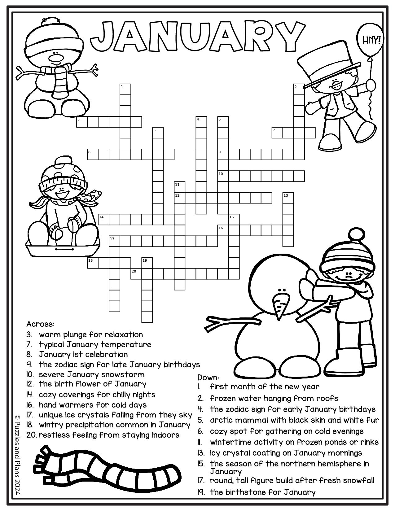 January Crossword Puzzle Printable For Kids Puzzlesandplans