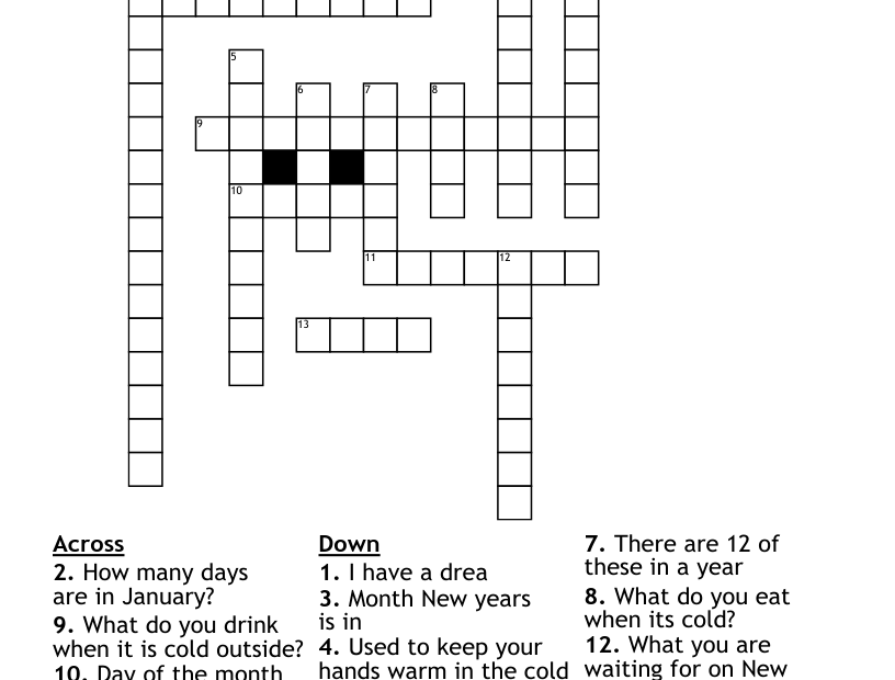 January Crossword Puzzle WordMint