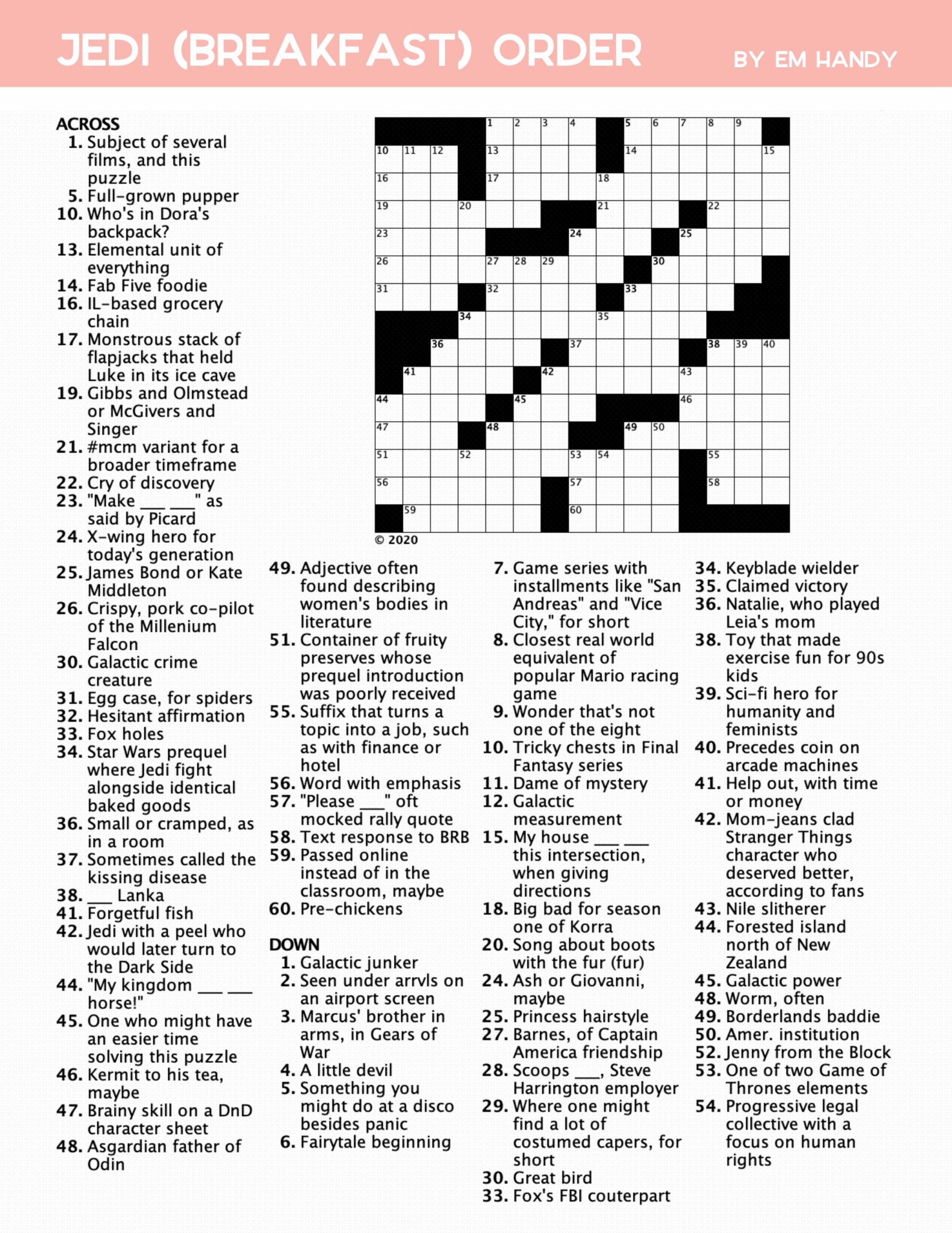 Jedi Breakfast Order Crossword The Geeky Waffle