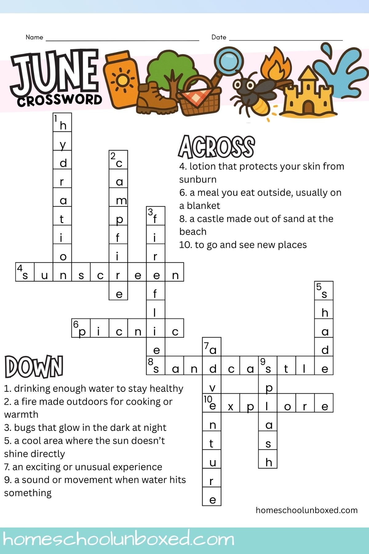 June Crossword Puzzle Free Printable Worksheets 