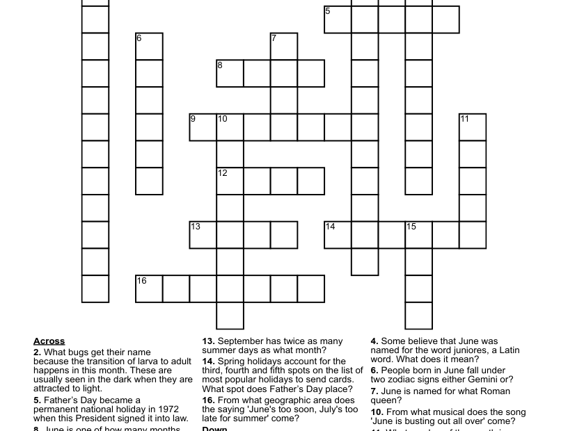 June Crossword WordMint
