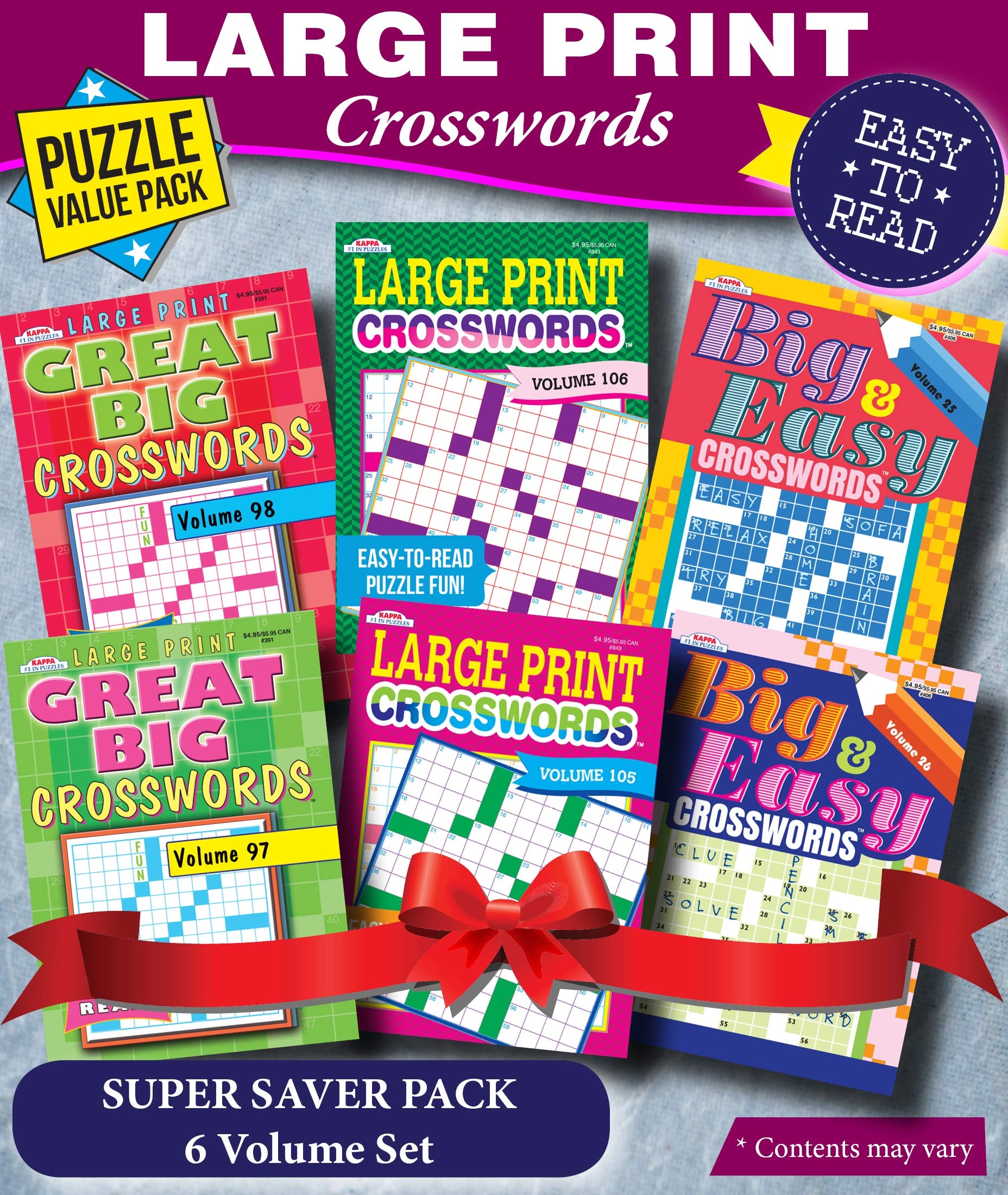 KAPPA Super Saver LARGE PRINT Crosswords Puzzle Pack Set Of 6 Full 