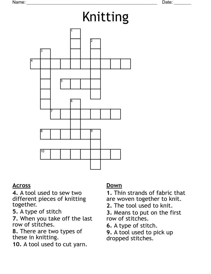 Knitting Crossword WordMint