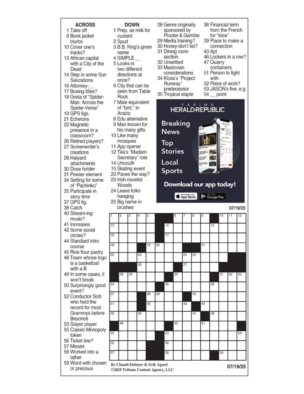 LA Times Crossword July 19 2025 Crosswords Yakimaherald