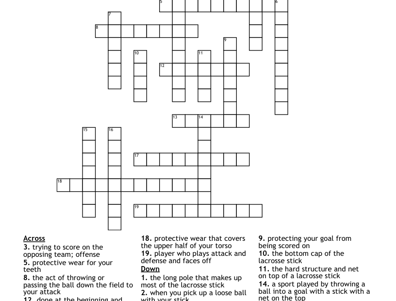 LACROSSE Crossword WordMint