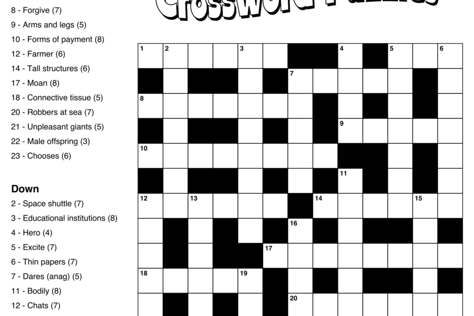 Large Print Easy Crossword Puzzles 10 Free PDF Printables Worksheets Library