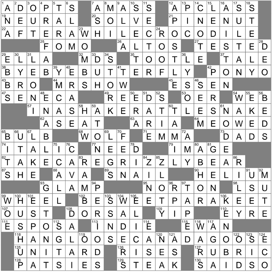 LAXCrossword Answers To The Los Angeles Times Crossword