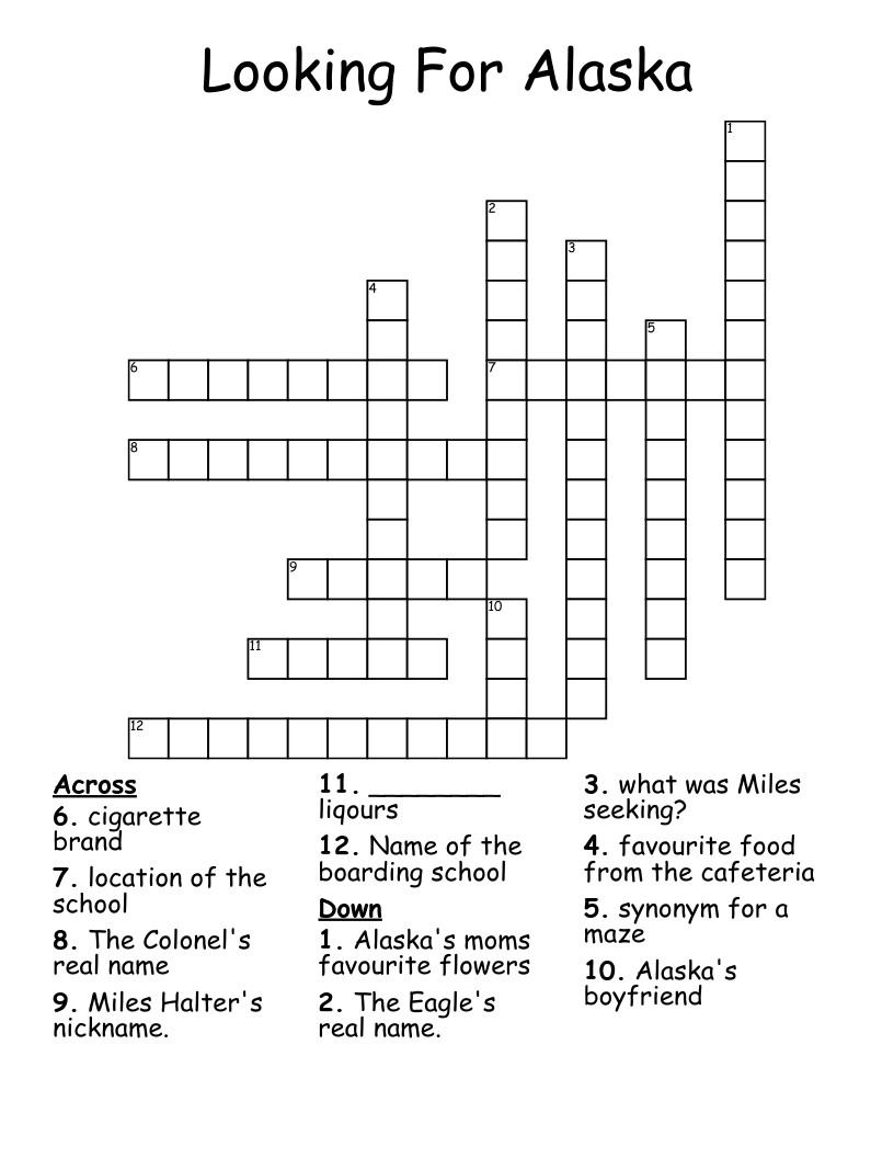 Looking For Alaska Crossword WordMint
