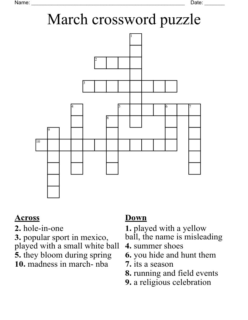 March Crossword Puzzle WordMint