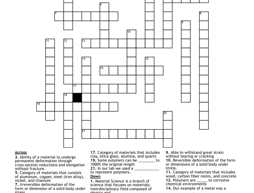 Material Science Puzzle Crossword WordMint