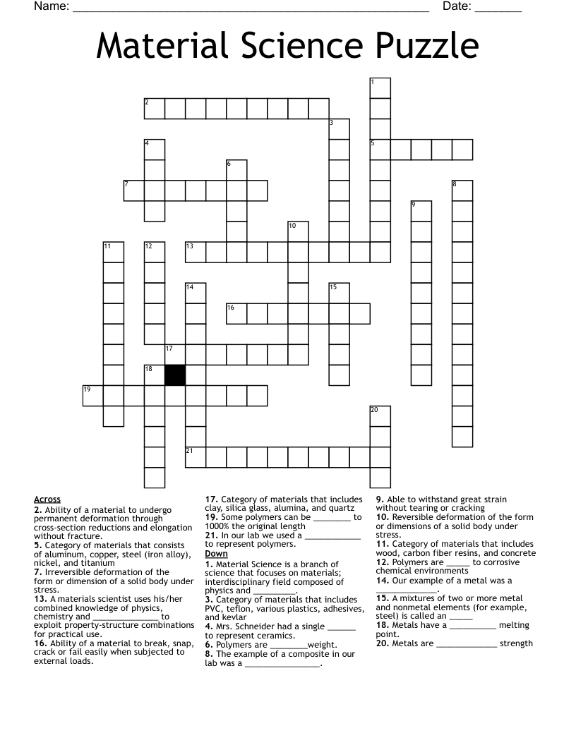 Material Science Puzzle Crossword WordMint