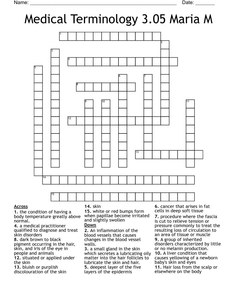 Medical Terminology 3 05 Maria M Crossword WordMint