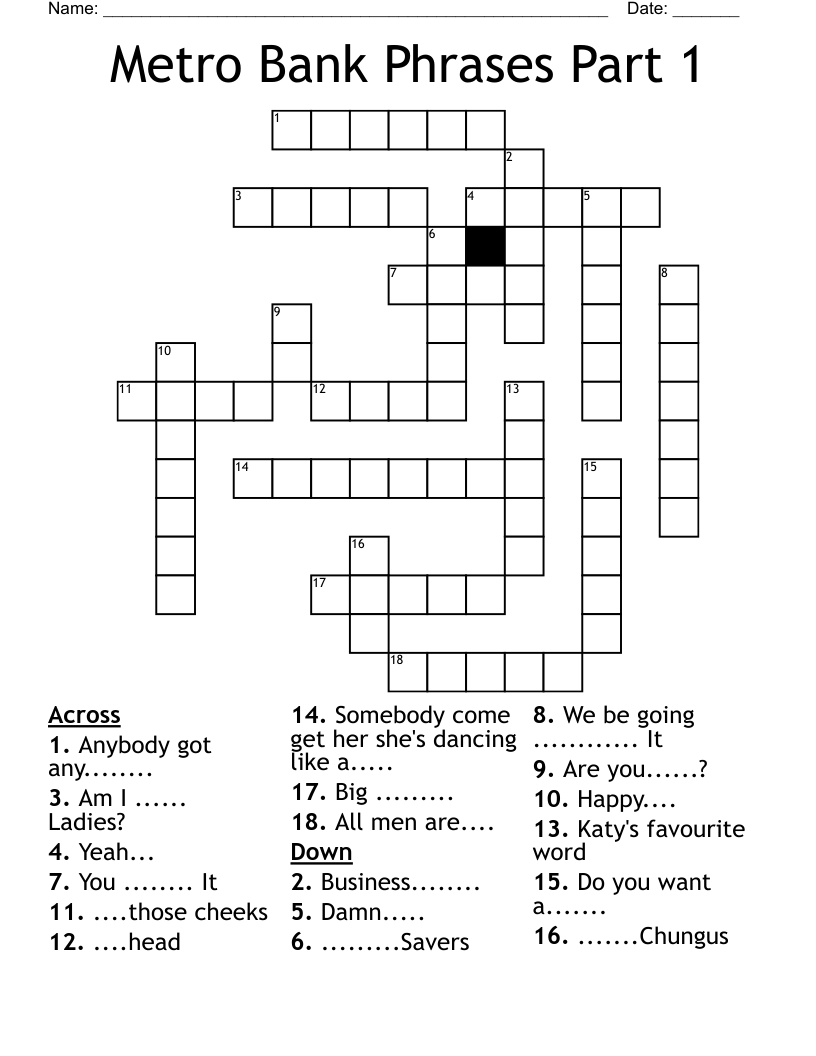 Metro Bank Phrases Part 1 Crossword WordMint