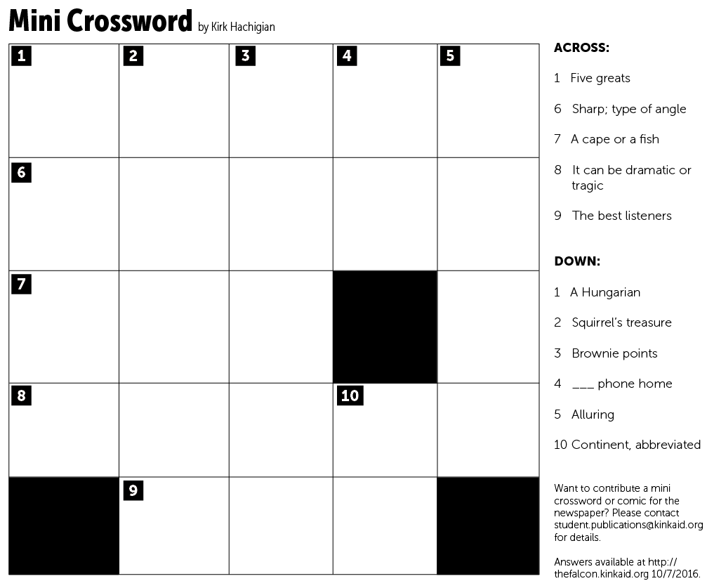 Mini Crossword September 30 2016 The Falcon