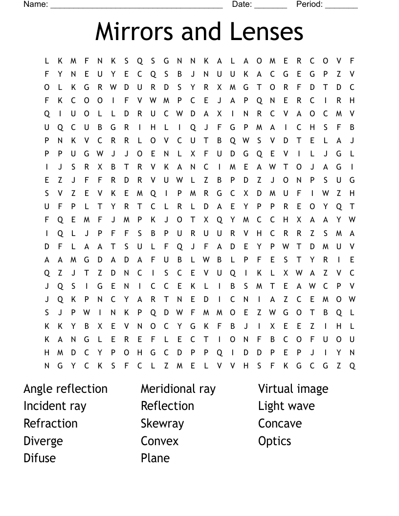 Mirrors And Lenses Word Search WordMint
