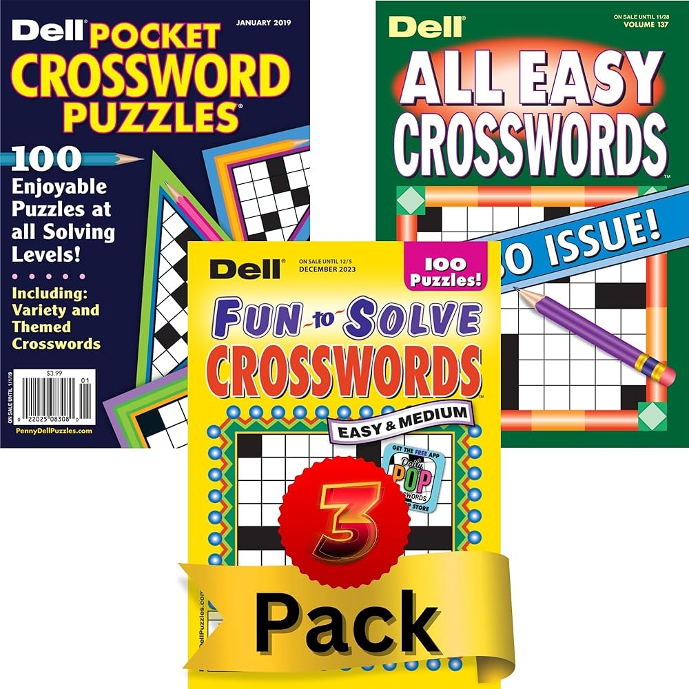 Mixed Lot Of 3 Dell All Easy Fast n Fun Crosswords Puzzles Books 