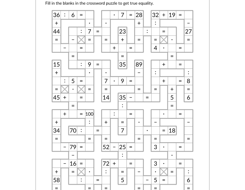 Mixed Math Operations To 100 4 Operations Mixed Math Crossword Puzzles Series 1 1 SmartKidWorld