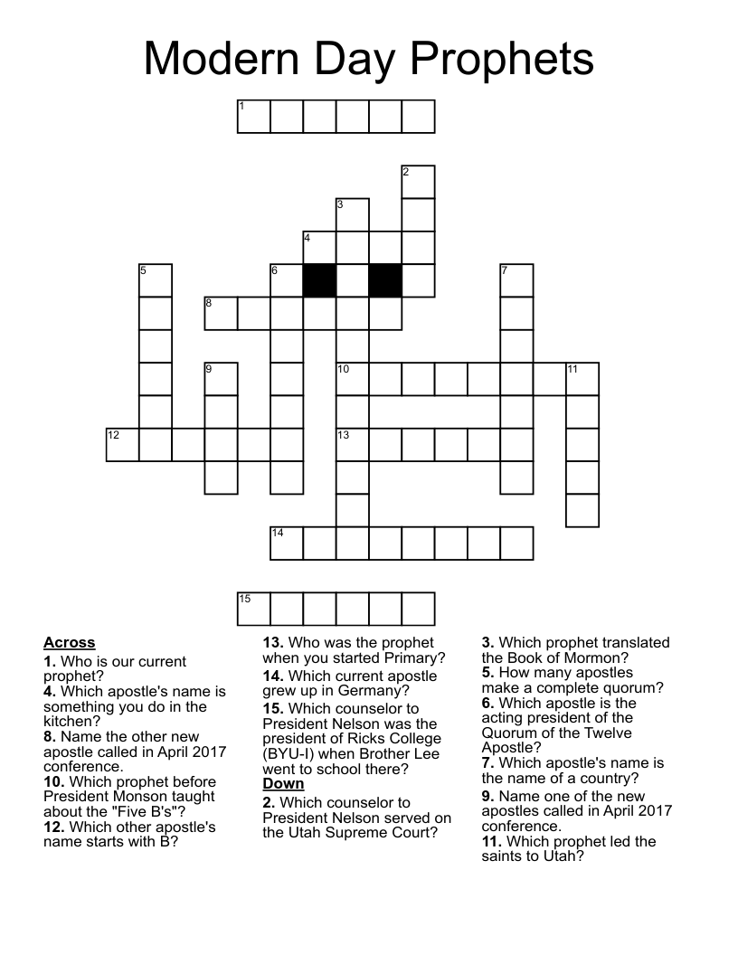 Modern Day Prophets Crossword WordMint