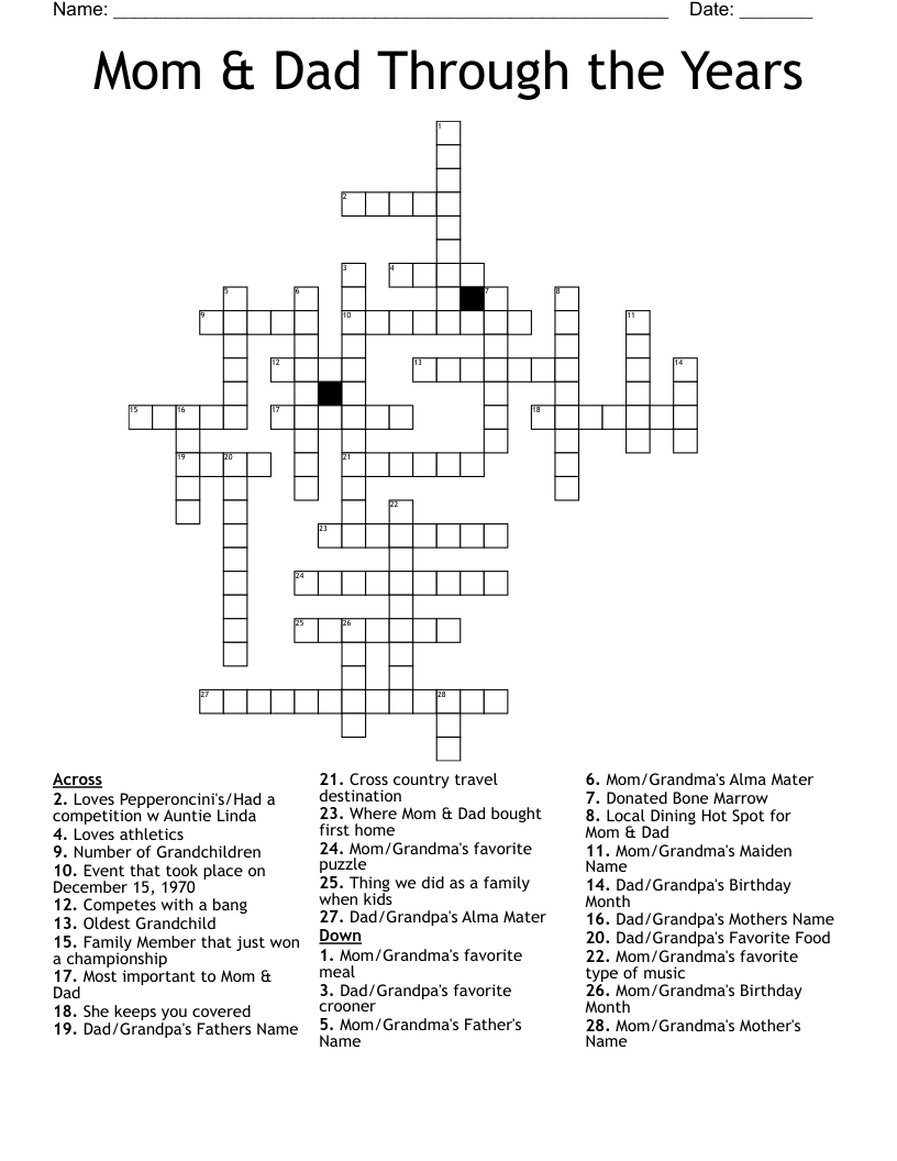 Mom U0026 Dad Through The Years Crossword WordMint
