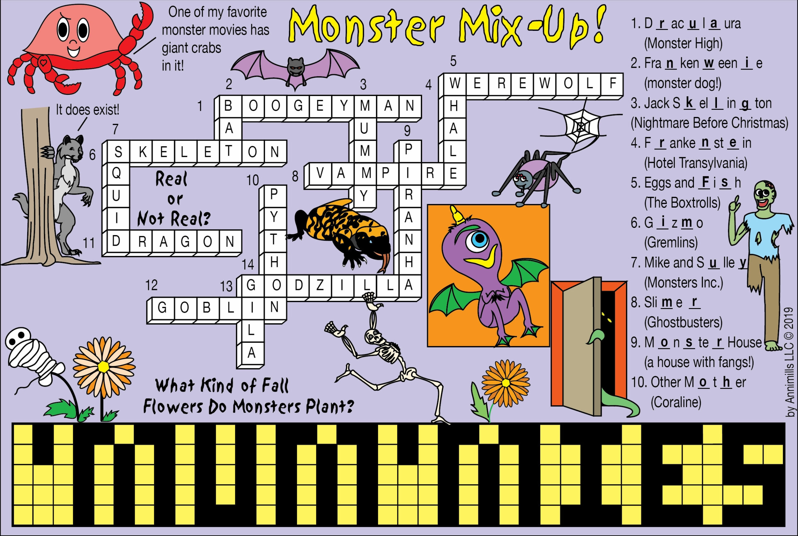 Monster Mix Up Printable Puzzles Fun Anytime Crosswords Word 