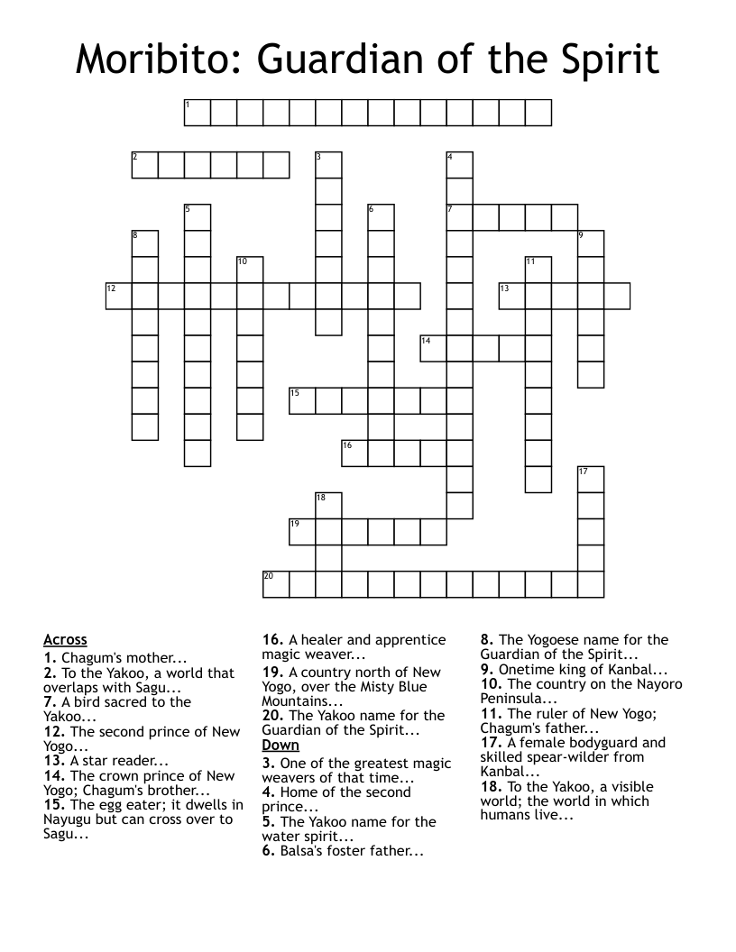 Moribito Guardian Of The Spirit Crossword WordMint