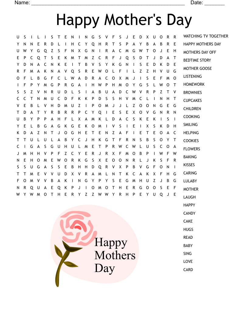 Mothers Day Crossword WordMint