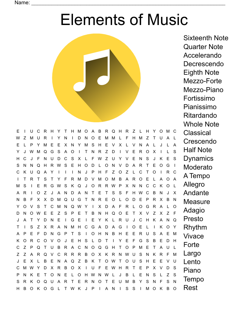 Music Vocabulary Crossword WordMint