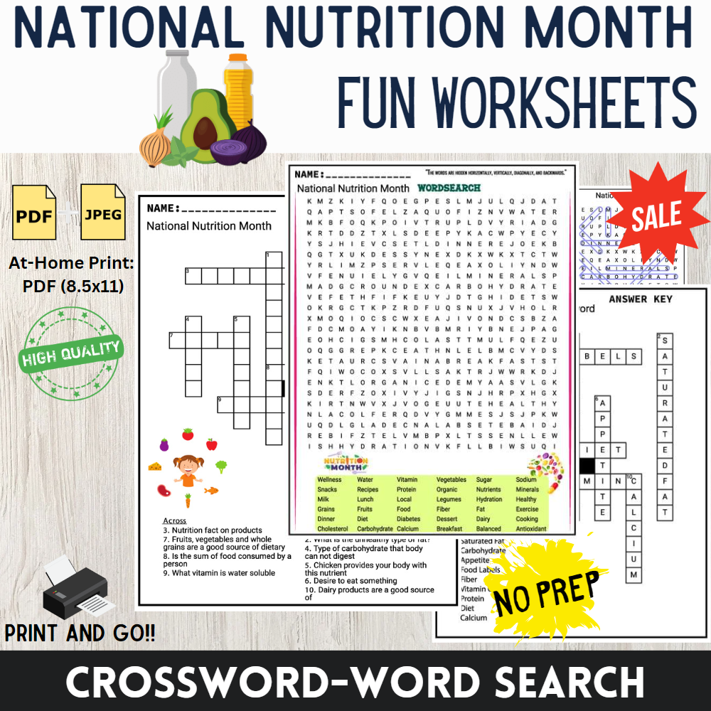National Nutrition Month Worksheets Word Search And Crossword 