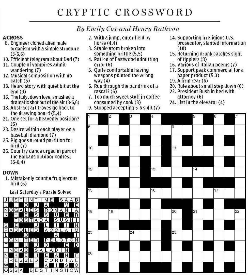 National Post Cryptic Crossword Forum Saturday March 10 2012 