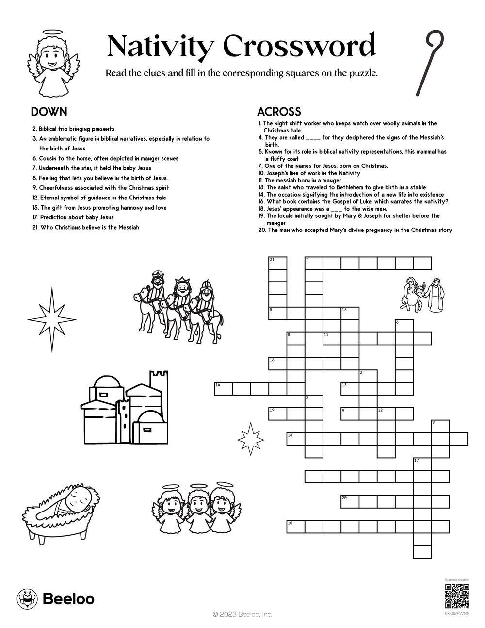 Nativity themed Crossword Puzzles Beeloo Printable Crafts And Activities For Kids