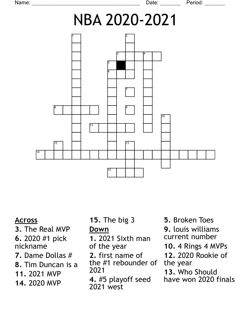 NBA 2020 2021 Crossword WordMint