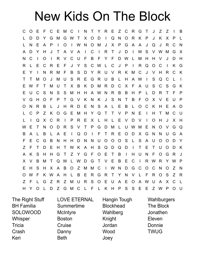 New Kids On The Block Word Search WordMint