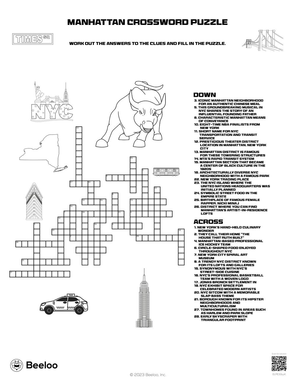 New York City themed Crossword Puzzles Beeloo Printable Crafts 
