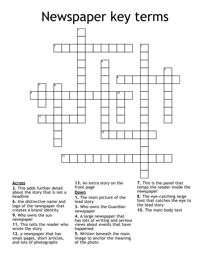 Newspaper Key Terms Crossword WordMint