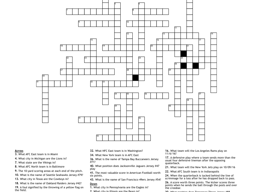 NFL Puzzle 1 Crossword WordMint