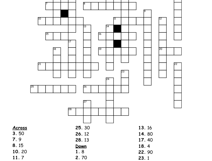 Numbers 1 100 Crossword WordMint